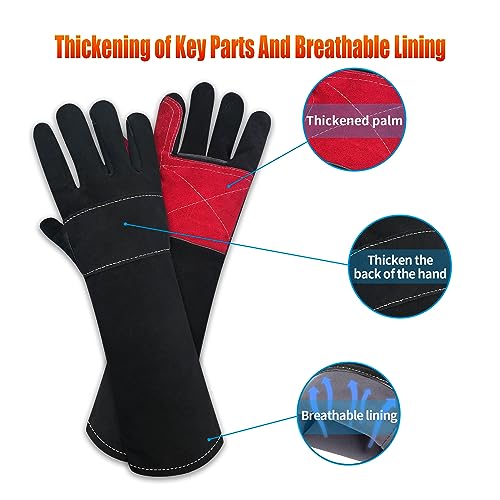 Long Welding Gloves 23.6 Inches 932℉,Heat/Fire Resistant Leather For Mig, Tig, Stick, Forge, BBQ, Grill, Fireplace - color: 17.7in Black