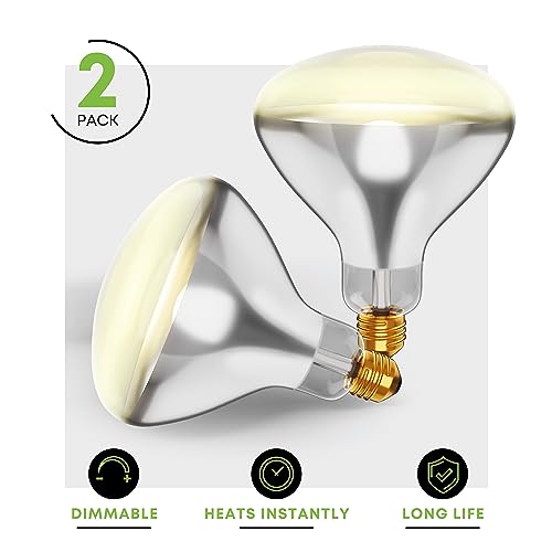 KOR 250 Watt R40 Clear Heat Lamp Light Bulb, Incandescent Reflector, Head Lamp, Heat Flood Lamp Light Bulb, E26 Standard Medium Screw Base, 120V, 2,000 Hour Rated, 2 Pack - color: Clear