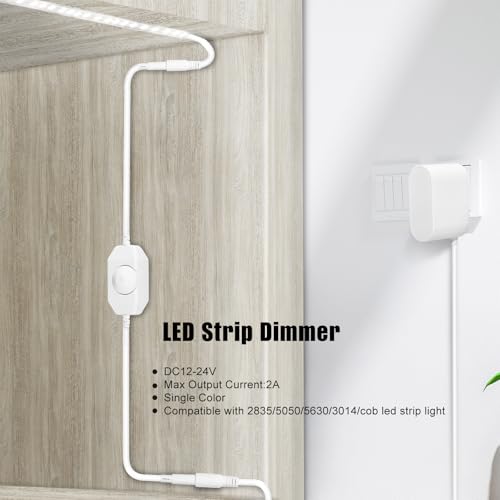 2 PCS LED Dimmer Switch, 12V-24V PWM Rotary Brightness Control Switch for LED Strip Lights, Aquarium & Under-Cabinet Lights