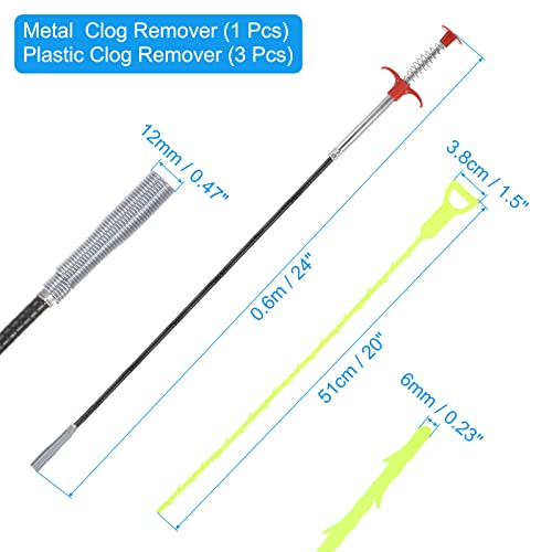 uxcell 3pcs 20 Inch Drain Hair Clog Remover Tool PP & 24 Inch Drain Cleaner Tool Sticks Stainless Steel Sewer Cleaning Hook Unclog Sink Unclogger for Toilet Bathtub Sewer, Green - color: Green, size: 24 Inch