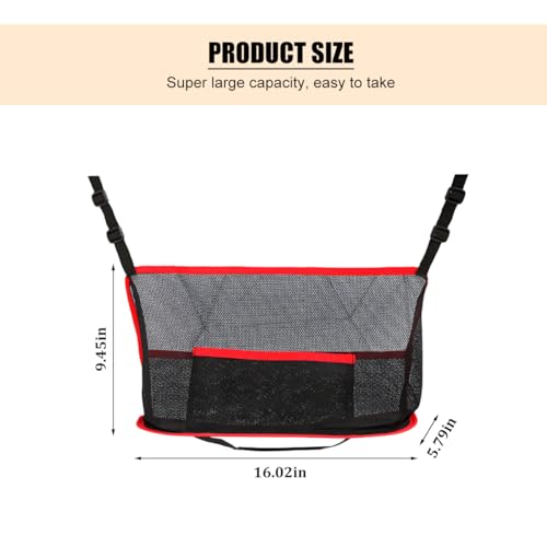 Car Net Pocket Handbag Holder, Vehicle Storage Organizer Between Front Seats for Phone Purse, Automotive Interior Driver Netting Pouch Accessories, Universal for SUV Truck RV (Red)
