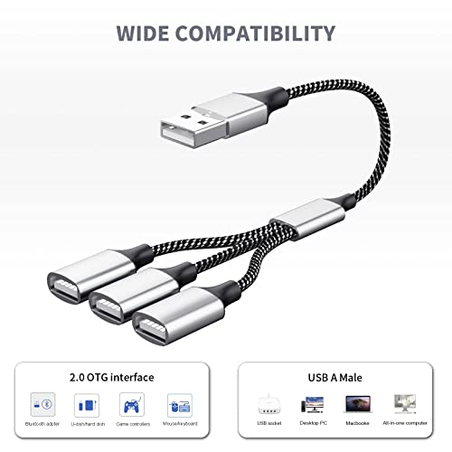 Fidioto USB Splitter Y Cable,USB 1 Male to 3 Female Extension Cord Connector,Dual Double USBA Port Extender Hub,Data&Charger Power Split Adapter for Mac,Laptop,PC,Xbox One Series X/S,PS4,PS5 - style: 1 in 3 out-10in