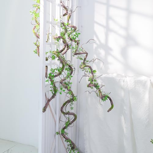 71 Inch Bendable Artificial Tree Vines Twine Branches Moss Greenery Plants Reptile Climbing Garland Twigs for Outdoor Camping Garden Wall Pipes Hanging Halloween Christmas Yules Decoration