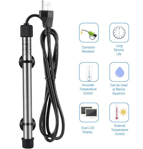 hygger Pinpoint Saltwater Aquarium Heater with Digital Thermostat IC Temp Controller, Titanium Tube Submersible Fish Tank Heater for Coral Reef 500 Watt - size: 500w