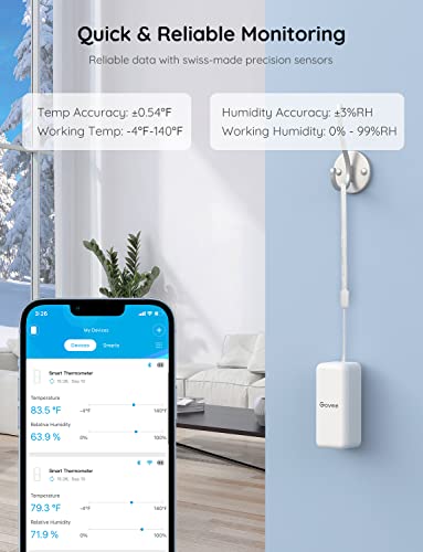 Govee Hygrometer Thermometer 3Pack H5100, Mini Bluetooth Temperature Humidity Sensor with APP Notification Alert, 2 Years Free Data Storage Export, 230 Feet Connecting Range - style: 3 Sensors