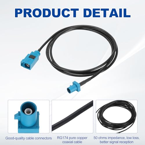 uxcell 2Pcs Antenna Extension Cable, 3.3ft/1m Fakra-Z Male to Fakra-Z Female RF Coax Cable for Car Stereo Head Unit GPS Navigation FM AM Radio RG174 - size: 3.3ft/1m