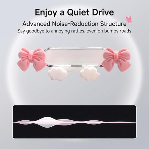 Car Air Vent Phone Holder, Pink Bow & Cloud Design Cute Car Phone Mount, 5.31" x 1.97" 360° Rotatable Adjustable Vent Phone Bracket, Universal for Most Cars, SUVs, Trucks (Style A) - size: 1 PC #Style A