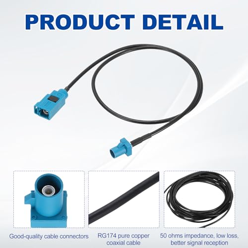 uxcell 2Pcs Antenna Extension Cable, 1.6ft/0.5m Fakra-Z Male to Fakra-Z Female RF Coax Cable for Car Stereo Head Unit GPS Navigation FM AM Radio RG174 - size: 1.6ft/0.5m