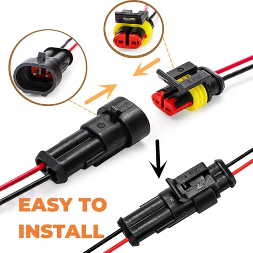 Hiceeden 12 Kits 2 Pin Waterproof Connector 16AWG 2 Wire Auto Electric Plug