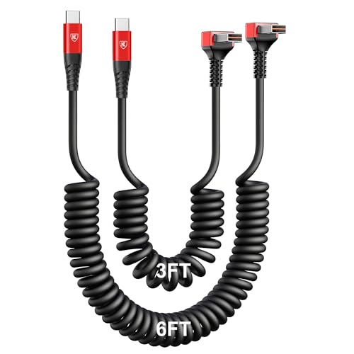 90 Degree USB A to USB C Cable, Coiled, 3FT&6FT USB C Cable for Car-Red - color: Red, size: 3FT+6FT