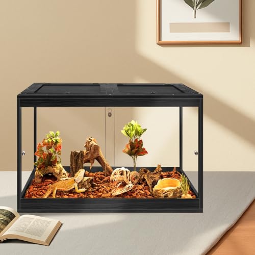PROLEE Reptile Tank, 31 Gallon Beard Dragon Tank, Tempered Glass Reptile Encloure and Snake Tank with Locking Design for Lizard,Gecko,Chameleon (24"X15.5"X15.5",Black) - color: Black, size: 31 Gallon (24x15.5x15.5 Inch)
