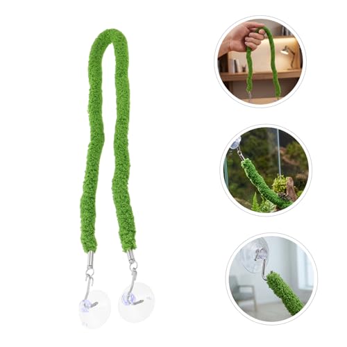 DECHOUS Flexible Green Plush Reptile Jungle Vine Rope with Suction Cup Hook for Lizard and Chameleon Tank Habitat, Realistic Design Climbing Accessory for Terrarium Enclosure