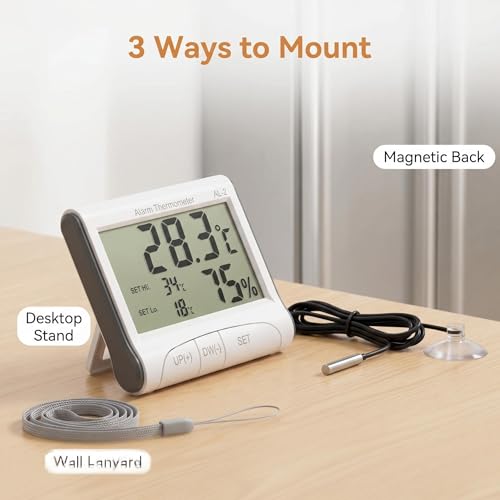 Reptile Thermometer Hygrometer with High Low Temperature Alarm Digital Aquarium Thermometer with Hook and Loop Temperature Humidity Meter Gauge for Terrariums, Vivariums, Reptile Tanks (2) - size: 2pcs