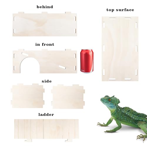 2-in-1 Wooden Hide Cave with Ramp & Basking Platform – Reptile Hideout & Tank Accessory for Bearded Dragons, Geckos, Snakes - size: Large
