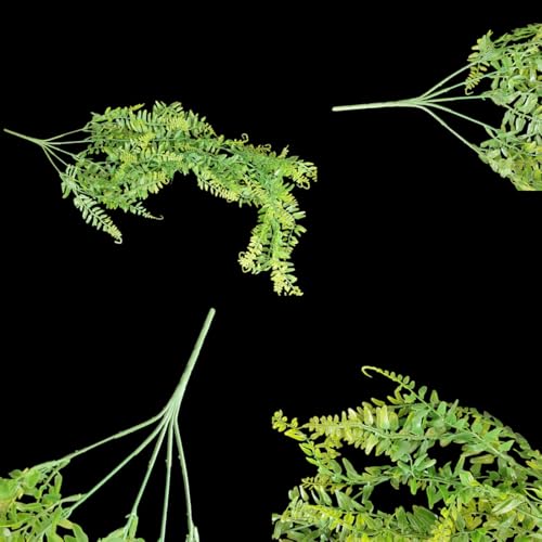 Jilukibo 4 Pack Reptile Hanging Fake Vines, Artificial Boston Fern Terrarium Plants with Suction Cup, Safe Naturalistic Tank Habitat Decor for Bearded Dragon Lizard Snake Gecko Chameleon Hermit Crab