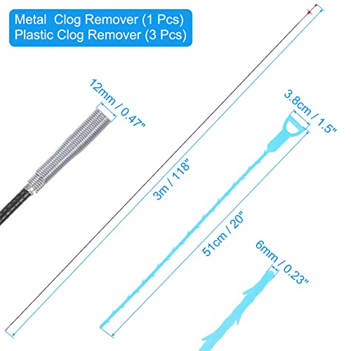 uxcell 3pcs 20 Inch Drain Hair Clog Remover Tool PP & 120 Inch Drain Cleaner Tool Sticks Stainless Steel Sewer Cleaning Hook Unclog Sink Unclogger for Toilet Bathtub Sewer, Blue - color: Blue, size: 120 Inch