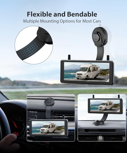 AUTO-VOX 7.2" Solar Wireless Backup Camera with Suction Cup Mount: HD 1080P DVR Reverse Camera, Adjustable Windshield Mount, IP69K Waterproof for Car, Van, SUV, Truck, Trailer, RV