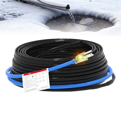 Sewage Pipe Heating Cable 12 FT 120V Self-Regulating for Freeze Protection in Wastewater Systems, Sump Pumps and Roof De-Icing with Fluoropolymer Corrosion-Proof Technology - style: 12FT