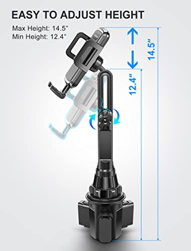 Cup Holder Phone Mount, [No Shaking & Height-Adjustable Pole] Cup Phone Holder for Car, Cell Phone Cradle for iPhone iPhone14, Samsung and More Smart Phone(Black)