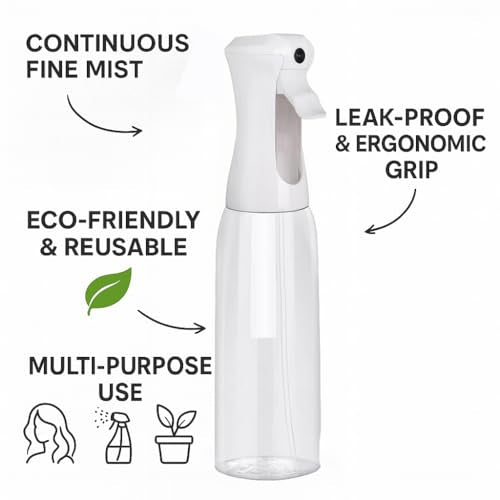 VIGOR PATH Continuous Spray Bottle for Hair – Fine Mist Mister for Hairstyling, Cleaning, Plants, Pets, Barbers, Salons, and Essential Oil Applications (500ml/17 oz) - size: 16.9 Ounces