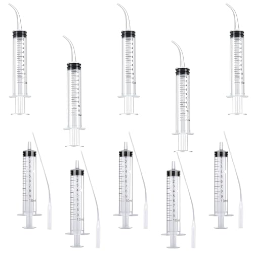 10pcs Plastic Pet Feeding Syringe with Silicone Curved Tip, 4.7inch/12cm Soft Feeding Tubes for Small Dogs, Birds, Cats, Puppy, Kitten, 12ml