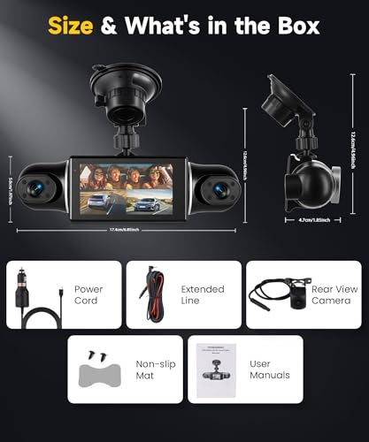 4-Channel Dash Cam 2K Front+1080P Rear & Interior Cameras - WiFi App Control, 360° Coverage, Night Vision, Loop Recording, G-Sensor, 24H Parking Mode