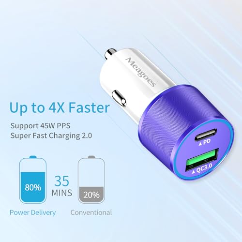 67.5W Purple Car Charger USB C Super Fast Charging for iPhone 17/Android - color: Purple, size: 3.3 ft