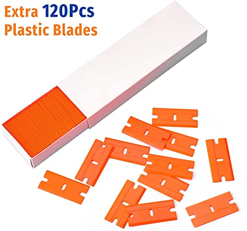Plastic Razor Blade Scraper, Scraper Tool with 20 PCS Plastic Razor Blades for Removing Labels Adhesive Decals Sticker from Windows Glass (Blue) - color: Blue-1pcs