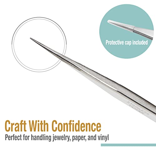 Beaditive High Precision Tweezers 3 Pack - 4.7" Craft Tweezers for Sewing, Beading & DIY Crafts - Non-Serrated Jewelry Tweezer Set with Fine Point Tips - Stainless Steel Needle Nose Hobby Tweezers