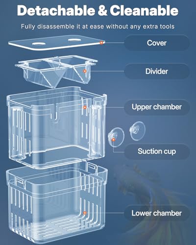 Pawfly Aquarium Breeding Box - Transparent Plastic Breeder Box for Fish Tank, Fry Hatchery Incubator for Baby Fish, Shrimp, Betta, Clownfish, Guppy, Large - size: Large