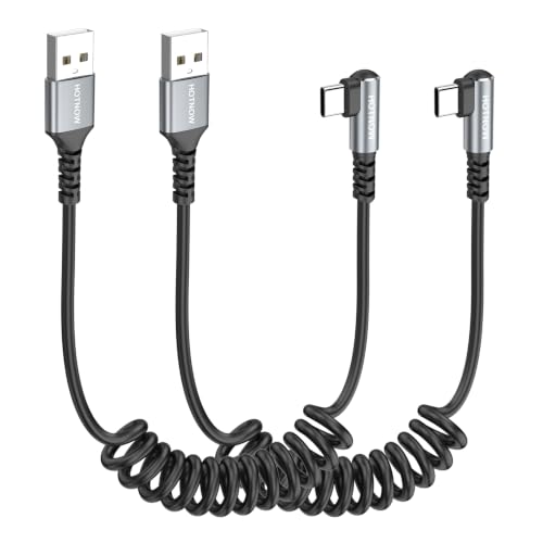 Coiled USB C Cable for CarPlay 1FT 2Pack, Short Right Angle USB C Cable - size: 1FT