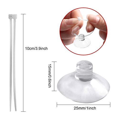 FEBSNOW Aquarium Suction Cups, Fish Tank Suction Cups Aquarium Suction Cup Clip Suction Hooks with 30 PCS Adjustable Cable Ties for Plants, Planter, Binding Moss Shrimp Nest (20)