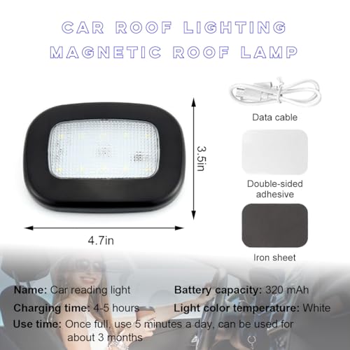 Ohleats Car Interior Ceiling Roof Lights, Magnetic Rechargeable USB Wireless Dome Lamp, LED Auto Map Reading Light Cover for Insider Roof Ceiling, Universal Car Accessories (Black) - color: Black