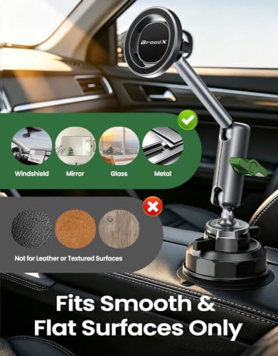 Broodx Magnetic Car Phone Holder, Windshield/Dash Metal Suction Cup Mount
