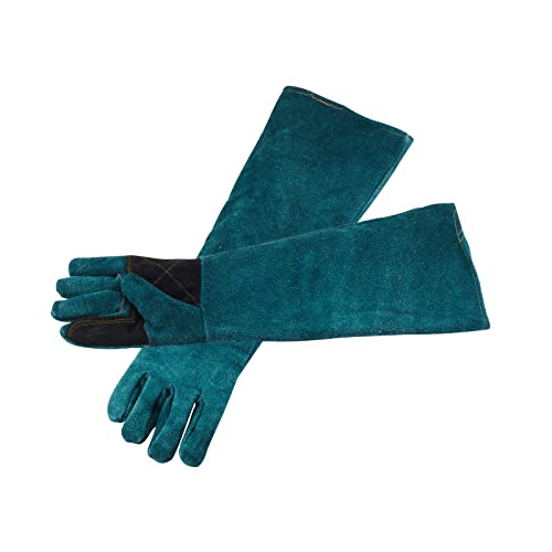 AOWPFVV Animal Handling Gloves Bite Proof Leather Dog Cat Scratch Bird Falcon Grabbing Reptile Squirrel Snake(Large,23.6in) - color: Dark Green +Black Padding Size Large 23.6in