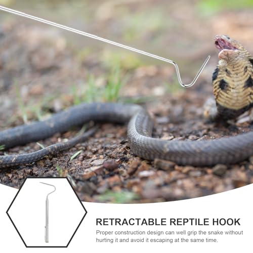 OUNONA Retractable Stainless Steel Snake Hook Portable Snake Grabber Tool White Reptile Handling Accessory for Terrarium and Care