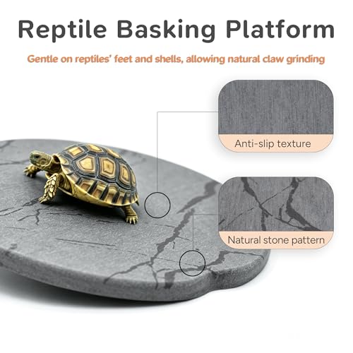 Reptile Basking Platform, Diatomaceous Earth Slate Rock Feeding Dish, Tortoise Bathing Resting Terrace Habitat Accessories for Bearded Dragon Leopard Gecko Snake Lizard Turtle Tank, 6''x6'' - size: 6''x6''