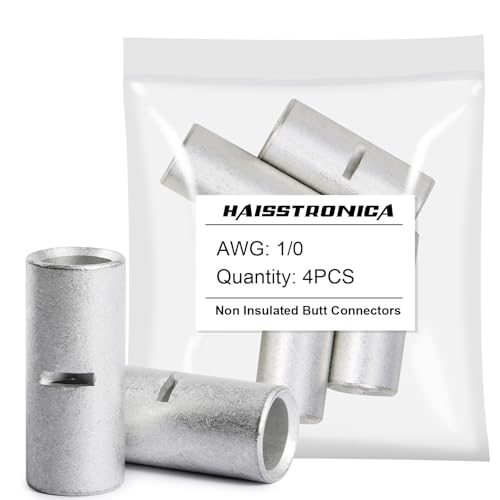 haisstronica 4PCS Non-Insulated Butt Connectors AWG 1/0 Tinned Copper - size: 1/0 AWG