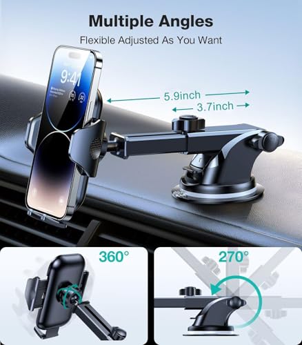Car Phone Mount, Dashboard Windshield Cell Phone Holder Adjustable Cradle, Truck Stand GPS Holder for iPhone, Samsung, All Smartphones, Black - style: Dual-Mode Vent & Suction Mount