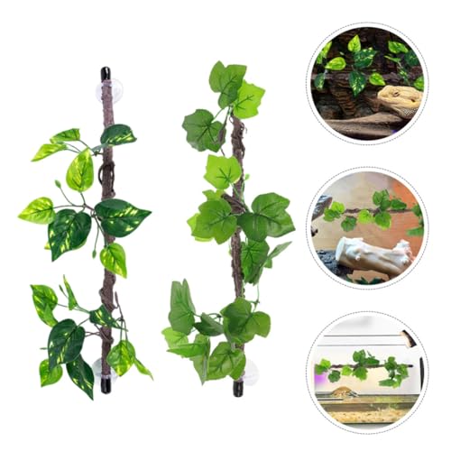 2pcs Artificial Hanging Vines for Reptile Terrarium with Suction Cups, Flexible Jungle Climbing Branch Decoration for Snake and Lizard Tank, Low Maintenance Plastic Plants