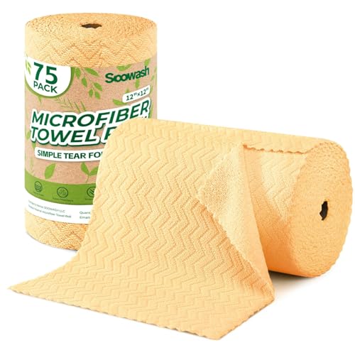 Microfiber Cleaning Cloths Roll 75 Pack 12x12 Inch Lint Free - color: Orange Ripple