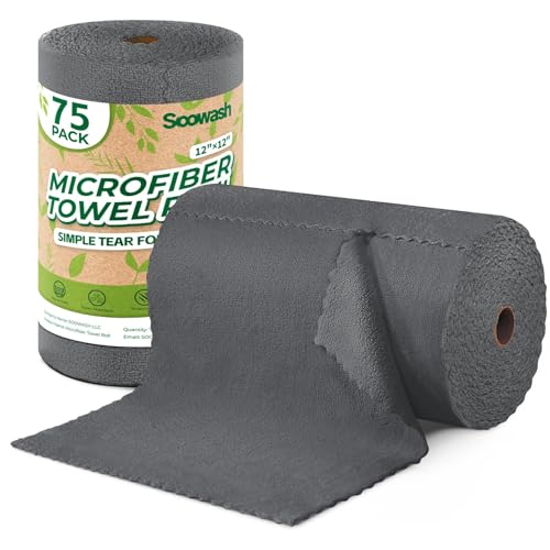 Microfiber Cleaning Cloths Roll 75 Pack 12x12 Inch Lint Free - color: Dark Grey