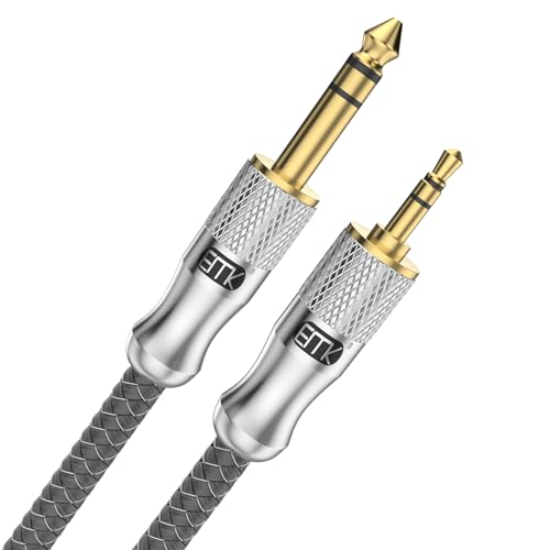 EMK Premium 1/8" to 1/4" (3.5mm to 6.35mm) TRS Stereo Cable - Nylon Braided Male to Male Adapter for Guitar, Keyboards, Amps & Studio Gear (6Ft/2M) - Gold-Plated, Noise-Free - size: 6 Feet, style: 1/8 to 1/4 Stereo Cable