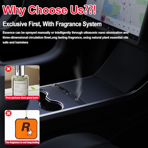 Car USB Hub with Smart Aromatic System Hub Charger for Tesla Model 3 2021-2023 / Model Y 2021-2025 Multifunctional Tesla Accessories with Retractable Fast Charging line