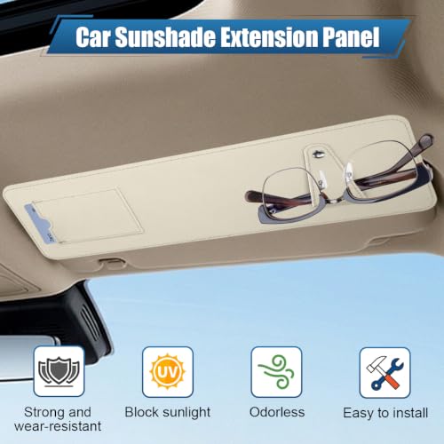 Car Sun Visor Extender with Sunglass Clip&Ticket Card Holder, Beige - color: Beige