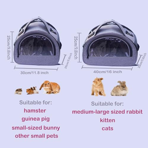 Rabbit Carrier, Small Pet Carriers for Guinea Pig Hamster Bird Bunny Bearded Dragon Kitty, Animal Bag with Stable Handle and Waterproof Pad, Easy Travel and Vet Visit-Small - size: Small