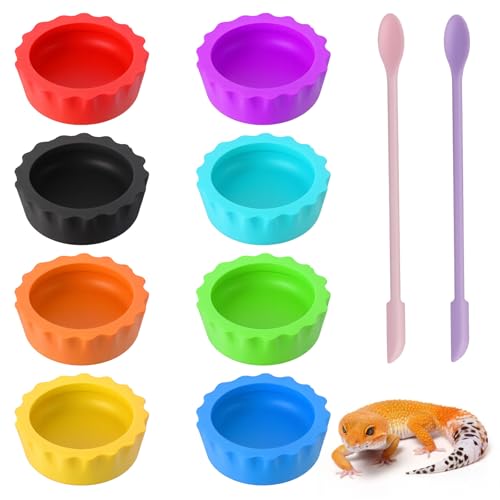 10 PCS Crested Gecko Food Dish Silicone Gecko Feeding Dishes Bowls and Spoon Bearded Dragon Crested Tank Accessories Reusable Reptile Dish with Feeding Spoons for Reptile Tanks Lizard Water Food
