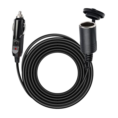 TMH 12FT Cigarette Lighter Extension Cord – 16AWG Heavy Duty 12V/24V DC Power Cable, Male to Female Socket Adapter for Car, Truck, RV, Boat - size: 16 AWG - 12 FT