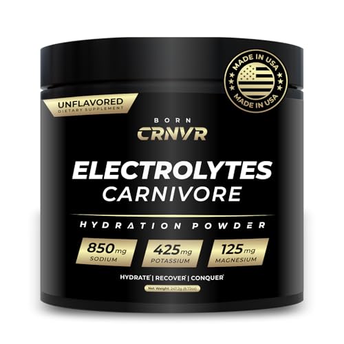 Carnivore Electrolytes Powder – High Sodium (850mg) Unflavored | Zero Sugar, No Fillers | Electrolyte Replacement for Keto & Fasting Hydration | Energy & Performance | 60 Servings