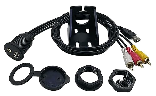 3.5mm & USB Flush Mount Cable - 1M, RCA Extension, Dash, Panel, Car, Boat, Motorcycle - color: 1M, 3RCA/USB